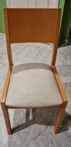 White wood chair with cream vinyl seat retro style 