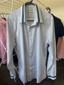 Calibre Blue Stripe Shirt with Trim Size Large Slim Fit stretch