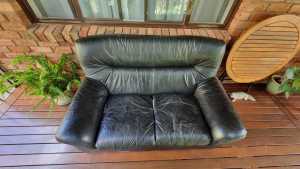 2 seater black leather lounge