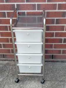 Chrome Trolley with 5 White Drawers