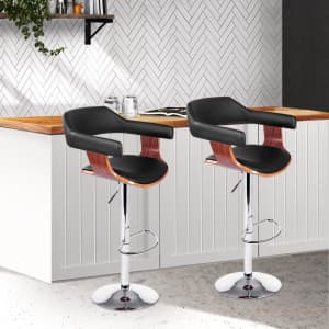 Set of 2 Wooden Bar Stool Black and Wood