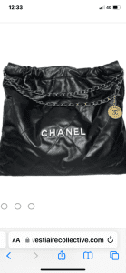Bag, small black with gold & black straps