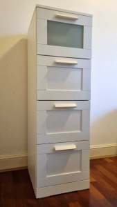 Chest of 4 drawers: white / frosted glass - 39x124 cm