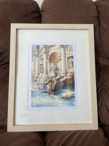 Trevi Fountain Hand Painted Water Colour in frame