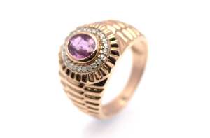14ct Rose Gold Mens Sapphire Ring With Stone Size T 0.21ct TDW