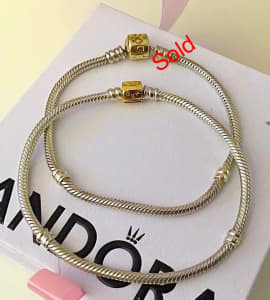 Pandora two tone bracelets 14ct gold clasp 