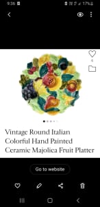 Vintage Round colourful hand painted ceramic majolica fruit platter 