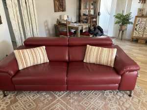 Red Leather recliner sofa, like new
