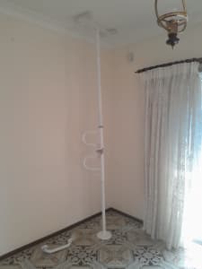 Stander Pole , with curved grab bar. White