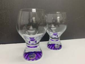 2 x Vintage Purple Base Glasses (made in former Czechoslovakia)