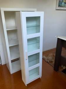 Ikea Brimnes glass display cabinet doors narrow shelves white