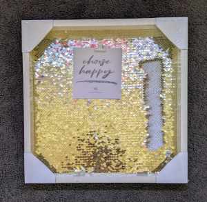 NEW Sequin background in wood frame 31.5cm message board, in wrap seal