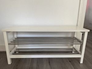 White bench with shoe storage (W x D x H: 108cm x 34cm x 50cm)