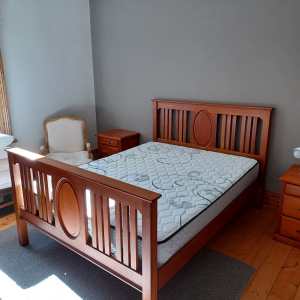 Queen size oak bed and mattress