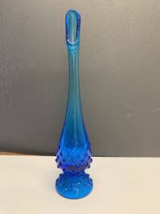 Blue Hobnail Glass Finger Vase 27cm height. Perfect condition.