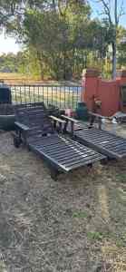 2 old nulllabor timber reclining sun loungers