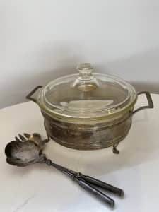 Vintage silver plated food server and warmer plus serving utensils