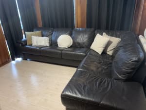 Leather corner lounge with chaise $FREE$