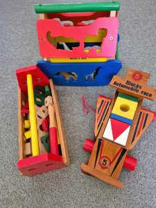 Wooden toys, Noahs Ark, Racing Car, Tool box, TOP CONDITION