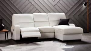 White Leather 3 seater lounge/chaise with automatic Reclining Action