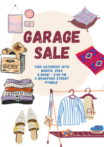Garage Sale this Saturday 16th March at Pymble!