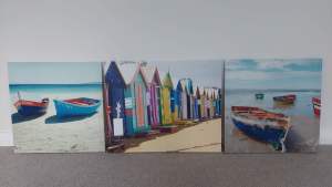 Set of three canvases - boat theme, Brighton beach houses