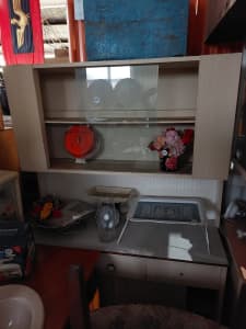 kitchen dresser, freestanding with glass overhead cupboards
