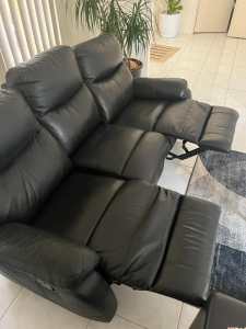 3 Seat Black Leather Recliner Lounge - Great Condition