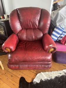 2 Red Leather reclining chairs