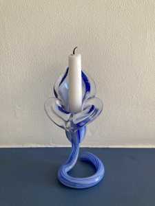 Murano Glass Flower Candlestick (Blue and white)