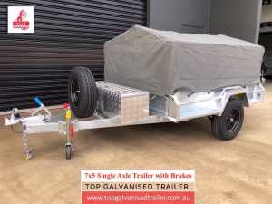 7x5 Single Axle Trailer with Brakes 600mm Cage, Cover, Galvanised Heav