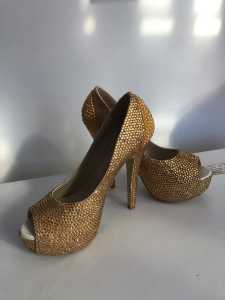 Gold Swarovski High Heels Size 7