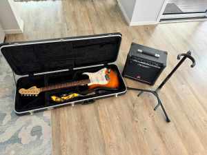 Electric Guitar - Fender Squier Strat - with AMP, STAND & HARD CASE
