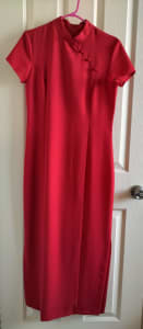 Red Chinese style crepe long dress