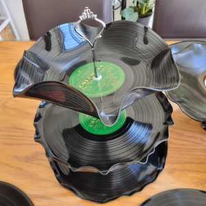 Cake Stand (3 Tier) Hand-made from old LPs (Vinyl records)