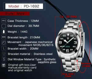 New Pagani Design Air King PD-1692 Automatic 316L Steel Sapphire Watch