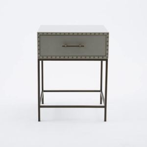 West Elm Nailhead Beside Table, Grey Lacquer