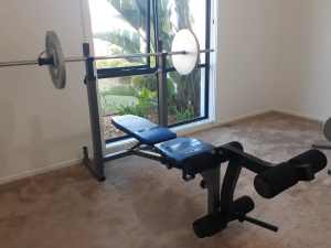 Healthstream adjustable Bench Press with Barbell and Weight Plates