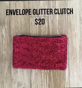NEW red glitter envelope clutch