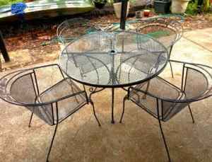 1960s Vintage wrought iron barrel back chairs with harbour table