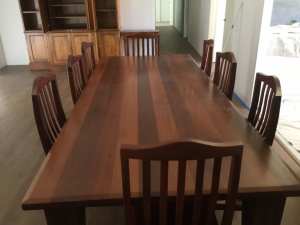 Jarrah dining room table and chairs 2.7 1.2