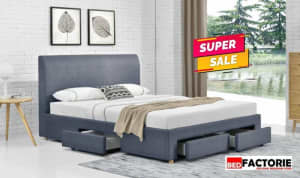 Brand New MASCO Fabric Bed Frame with STORAGE DRAWERS available