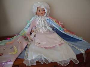 Kingstate Porcelain Doll named Josie Coat of Many Colours 43cm Tall