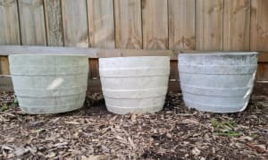 Vintage Concrete Tuscan Barrel Plant Pots (3 Available - $20 Each)