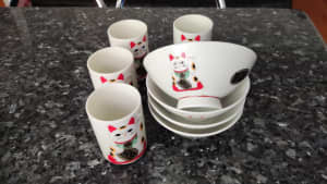 Japanese rice bowl & tea cup set - 8 pcs
