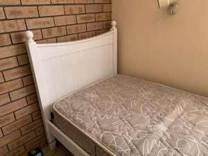 White single wood bed frame plus mattress