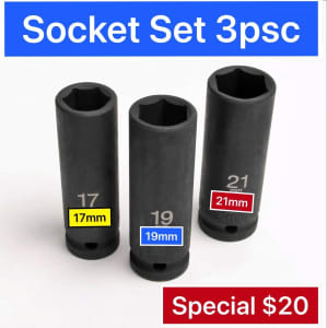 Socket set 3psc set 1/2” drive 17,19,21