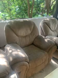 FREE Brown 3 Seater Couch with 2 Matching Recliner Chairs