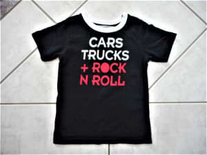 Size 2 Boys Black T-shirt T shirt tshirt Cars Trucks Rock N Roll
