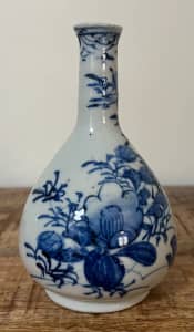 Antique Chinese Blue De Hue Ceramic Bottle Vase